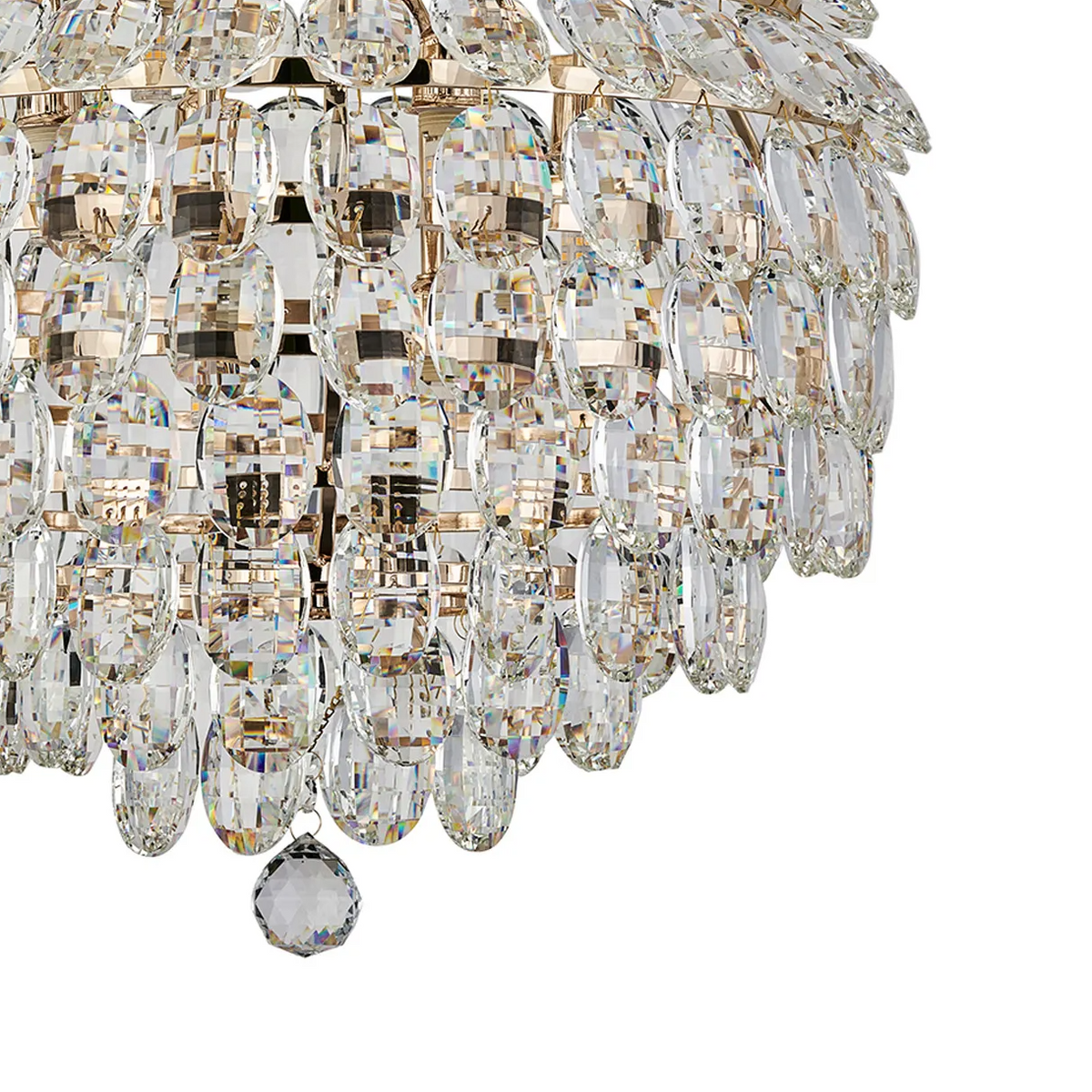 Coniston 8 Light Semi Flush IP44 Bathroom Ceiling Light in French Gold & Clear Crystal