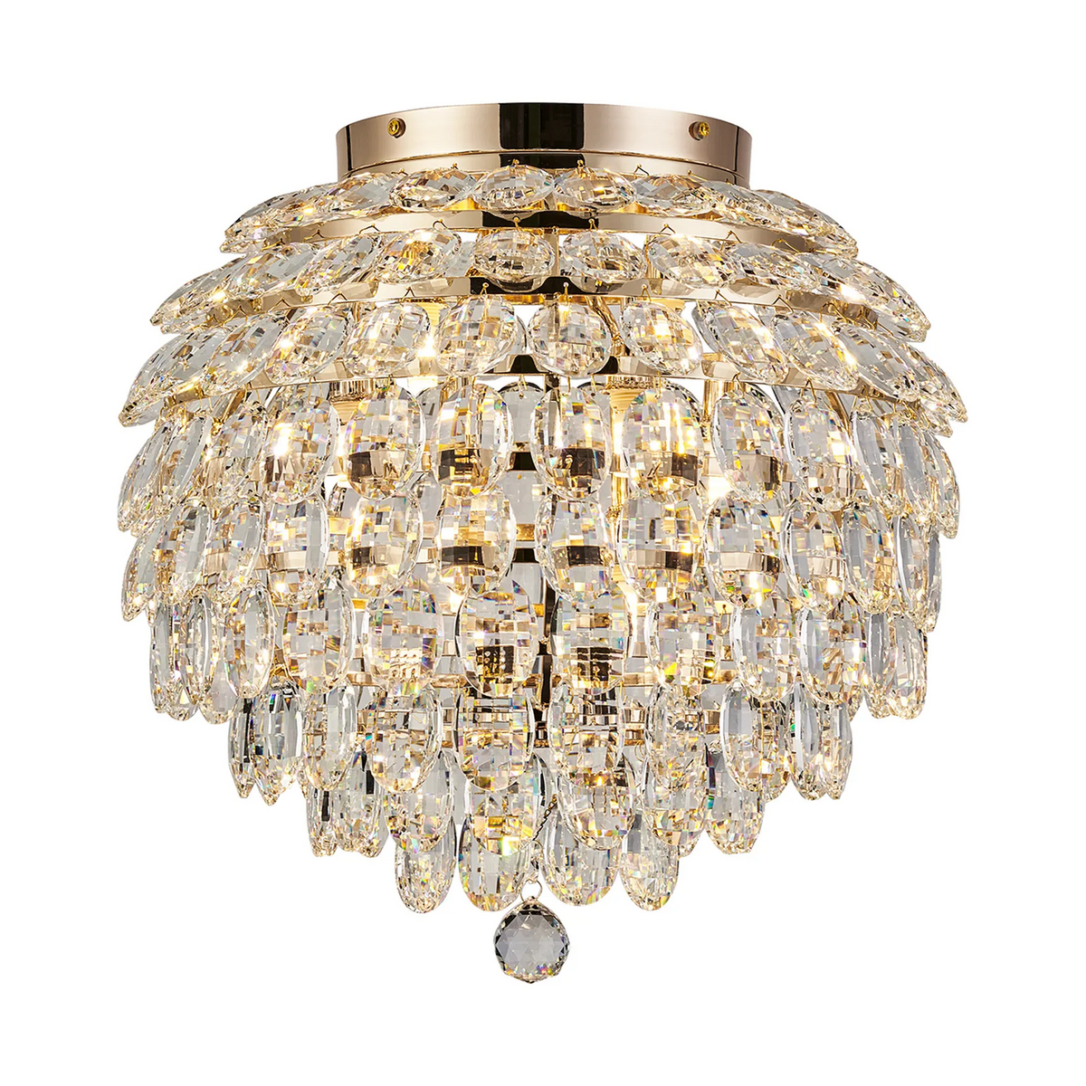 Coniston 8 Light Semi Flush IP44 Bathroom Ceiling Light in French Gold & Clear Crystal
