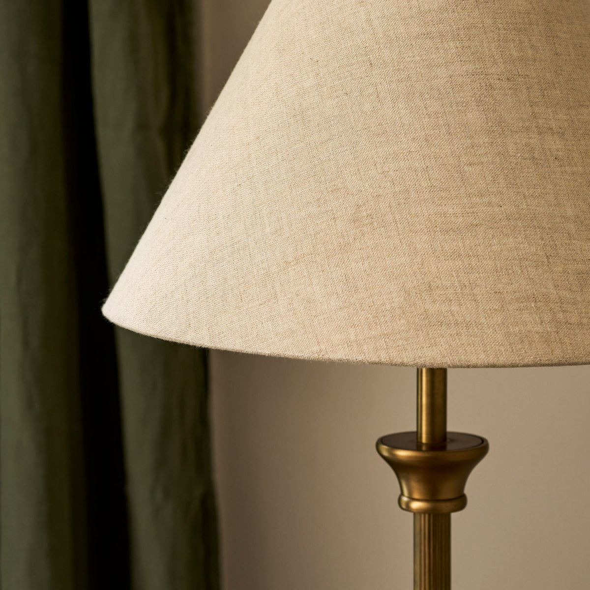 Kelmscot Floor Lamp in Antique Brass With Linen Shade