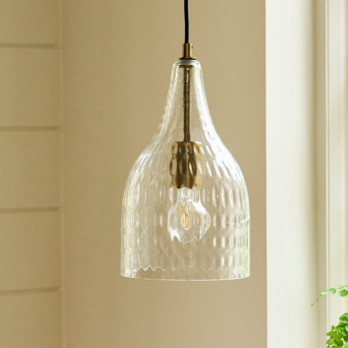 Dovecote Dimple Glass Pendant Light in Antique Bronze