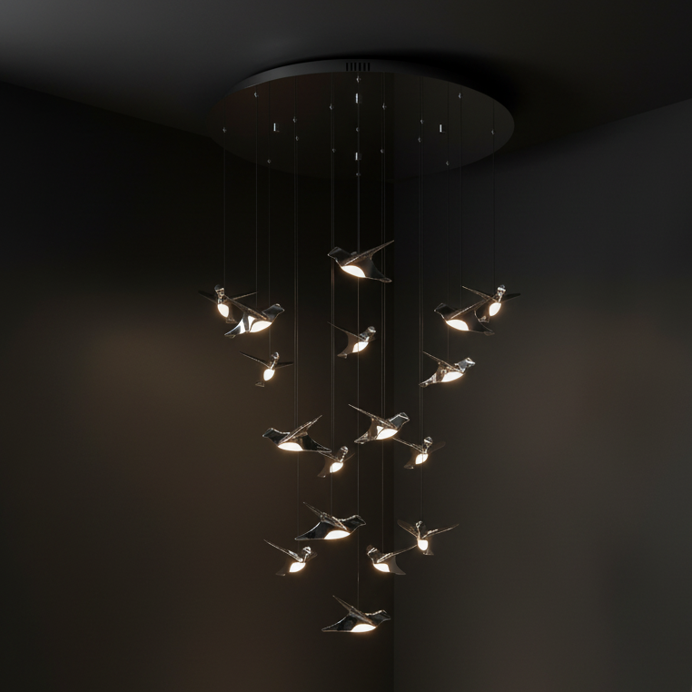 Paratebueno Bird Cluster LED Pendant in Chrome