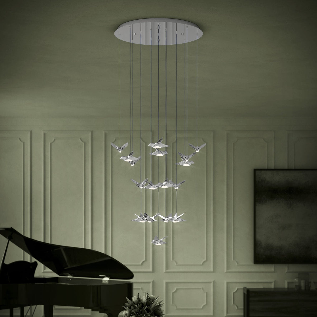 Paratebueno Bird Cluster LED Pendant in Chrome