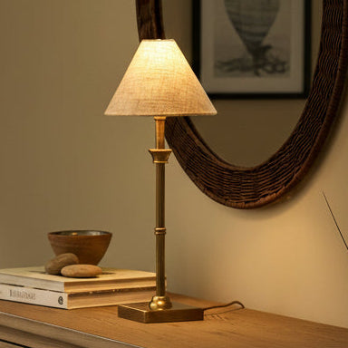 Kelmscot Table Lamp in Antique Brass With Linen Shade