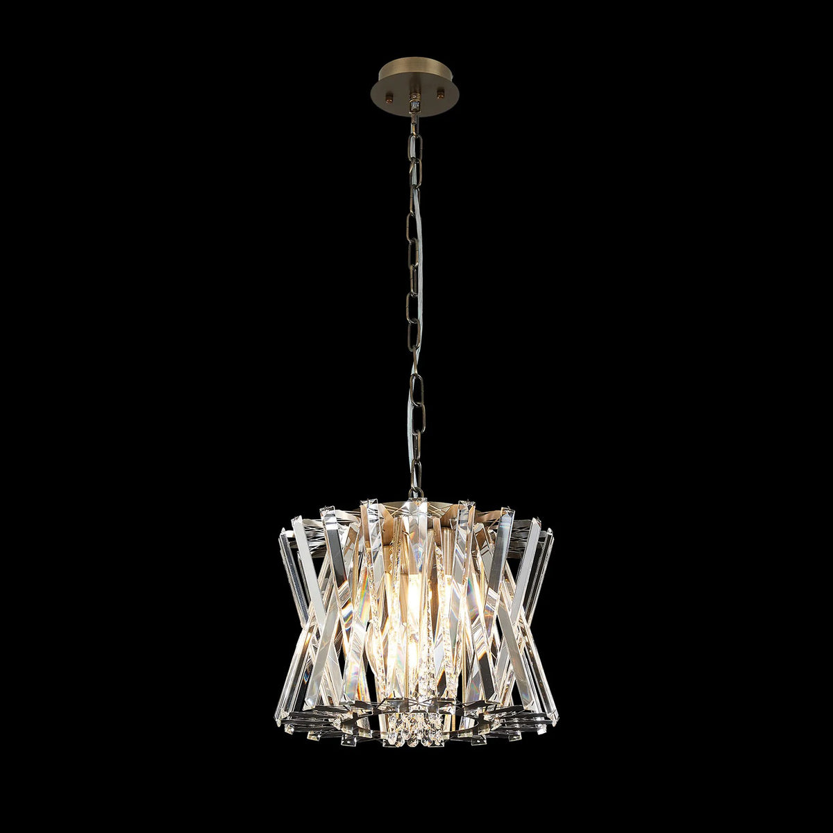 Faline 4 Light Pendant in Antique Brass & Clear Crystal Glass
