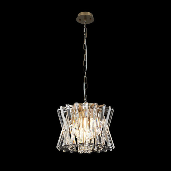 Faline 4 Light Pendant in Antique Brass & Clear Crystal Glass