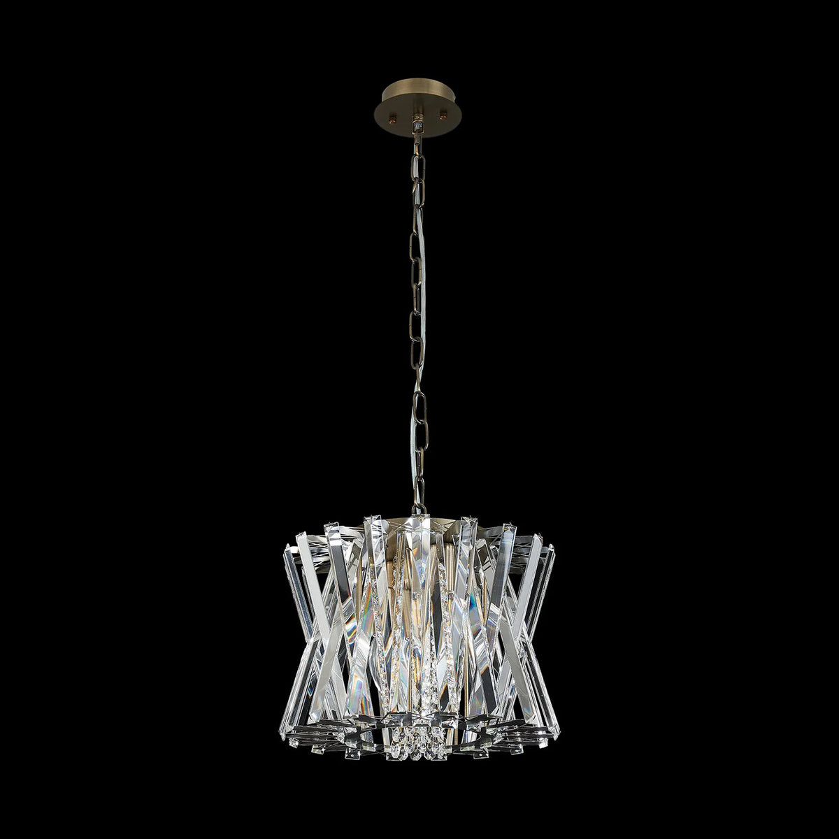 Faline 4 Light Pendant in Antique Brass & Clear Crystal Glass