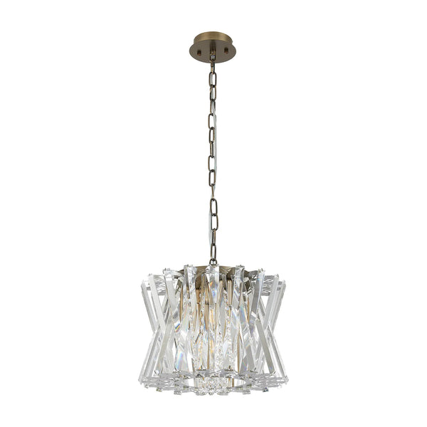 Faline 4 Light Pendant in Antique Brass & Clear Crystal Glass