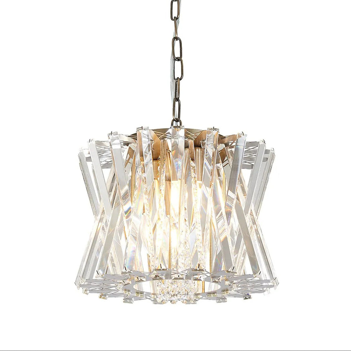 Faline 4 Light Pendant in Antique Brass & Clear Crystal Glass