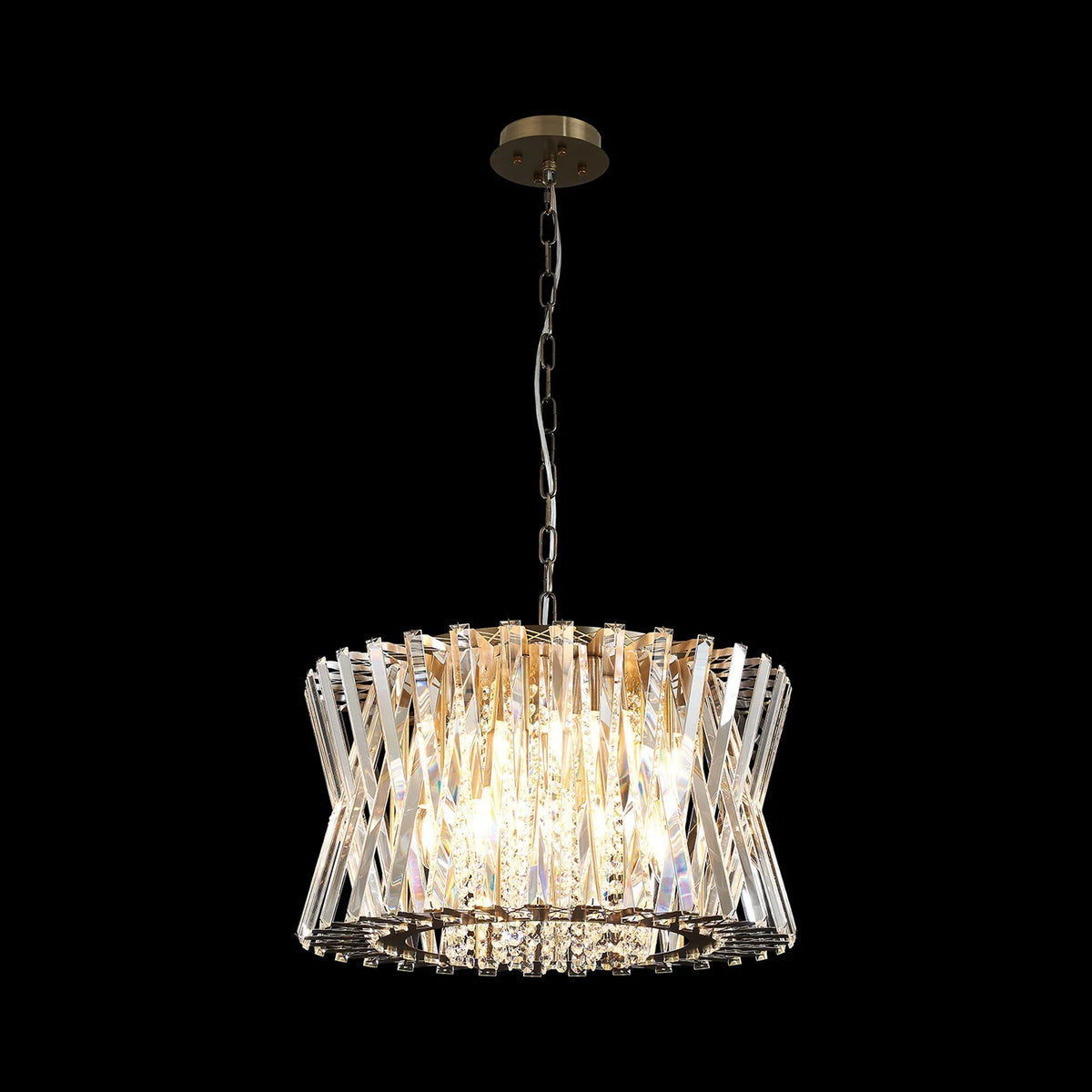 Faline 12 Light Pendant in Antique Brass & Clear Crystal Glass