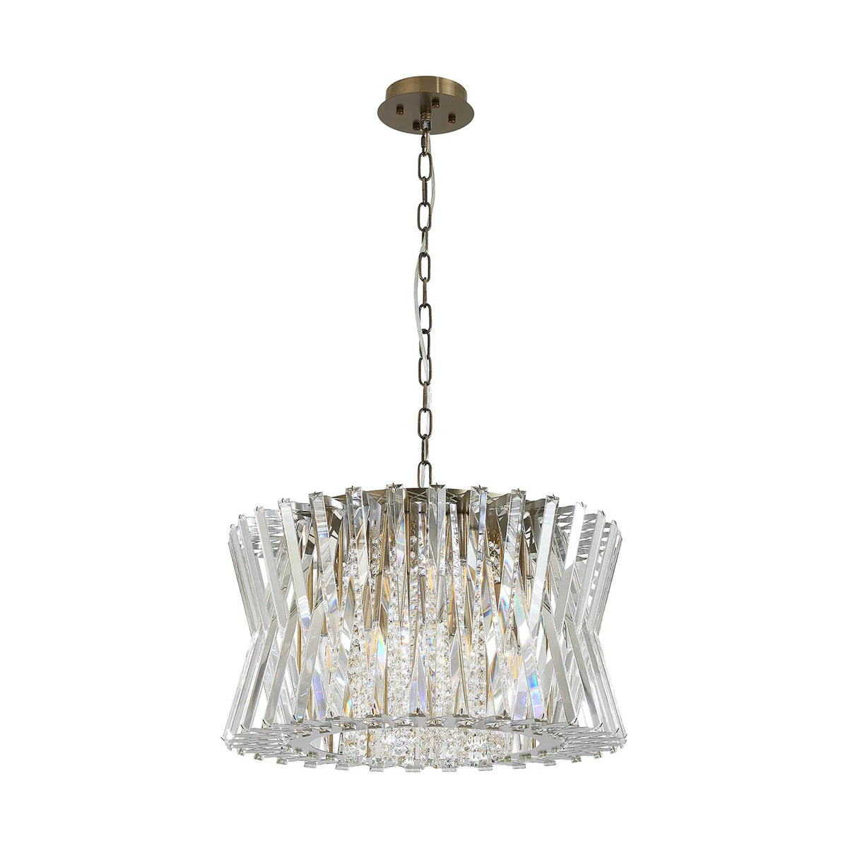 Faline 12 Light Pendant in Antique Brass & Clear Crystal Glass