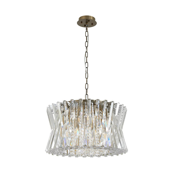 Faline 12 Light Pendant in Antique Brass & Clear Crystal Glass