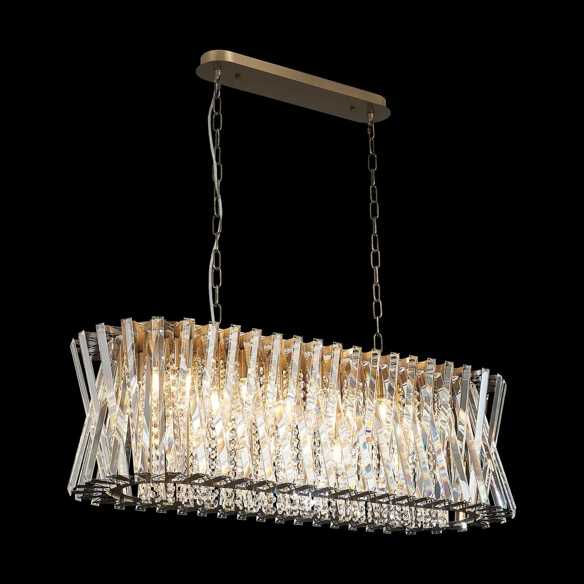 Faline 14 Light Linear Pendant in Antique Brass & Clear Crystal Glass