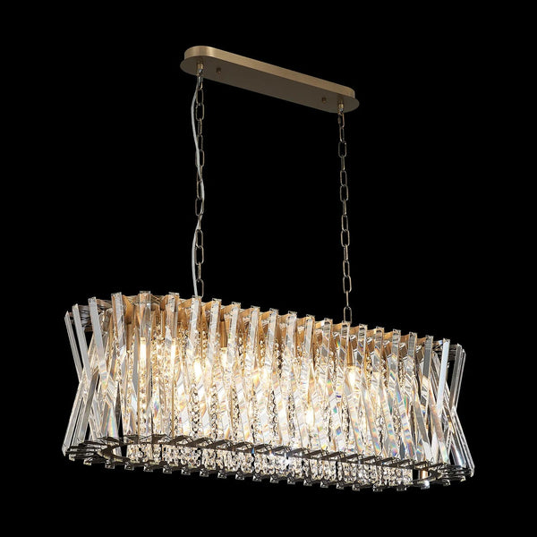Faline 14 Light Linear Pendant in Antique Brass & Clear Crystal Glass