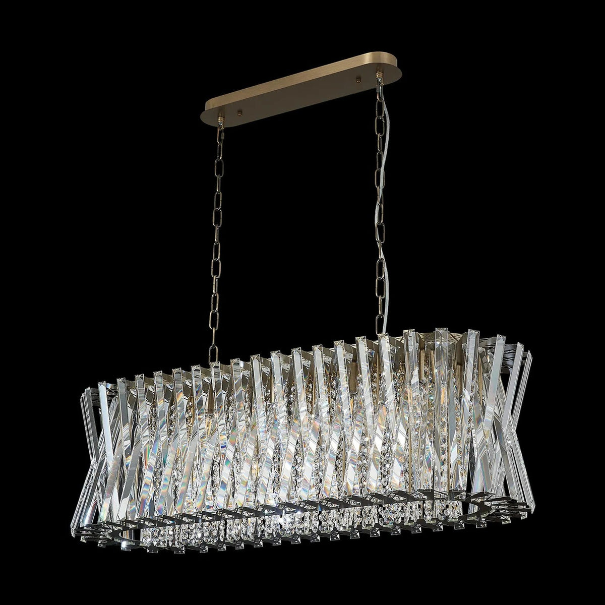 Faline 14 Light Linear Pendant in Antique Brass & Clear Crystal Glass