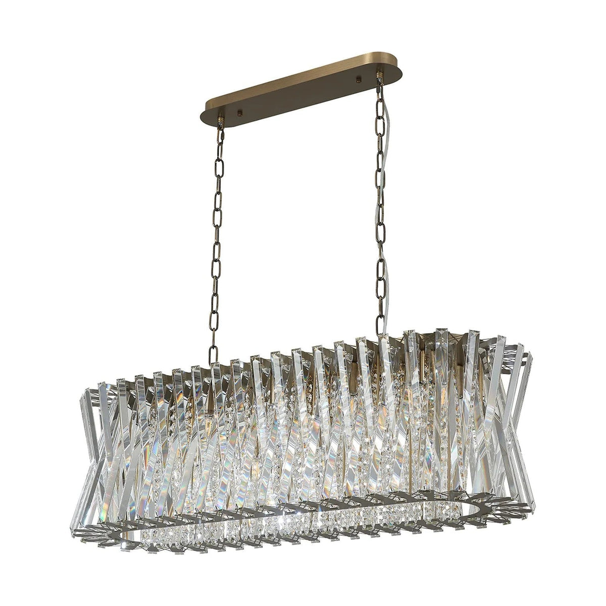 Faline 14 Light Linear Pendant in Antique Brass & Clear Crystal Glass