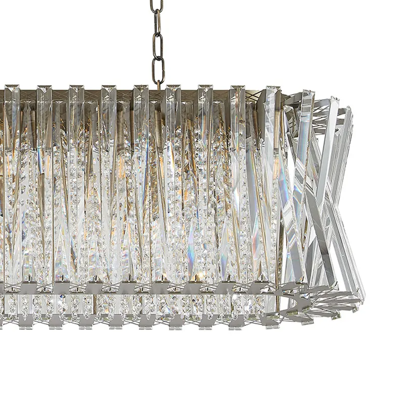 Faline 14 Light Linear Pendant in Antique Brass & Clear Crystal Glass