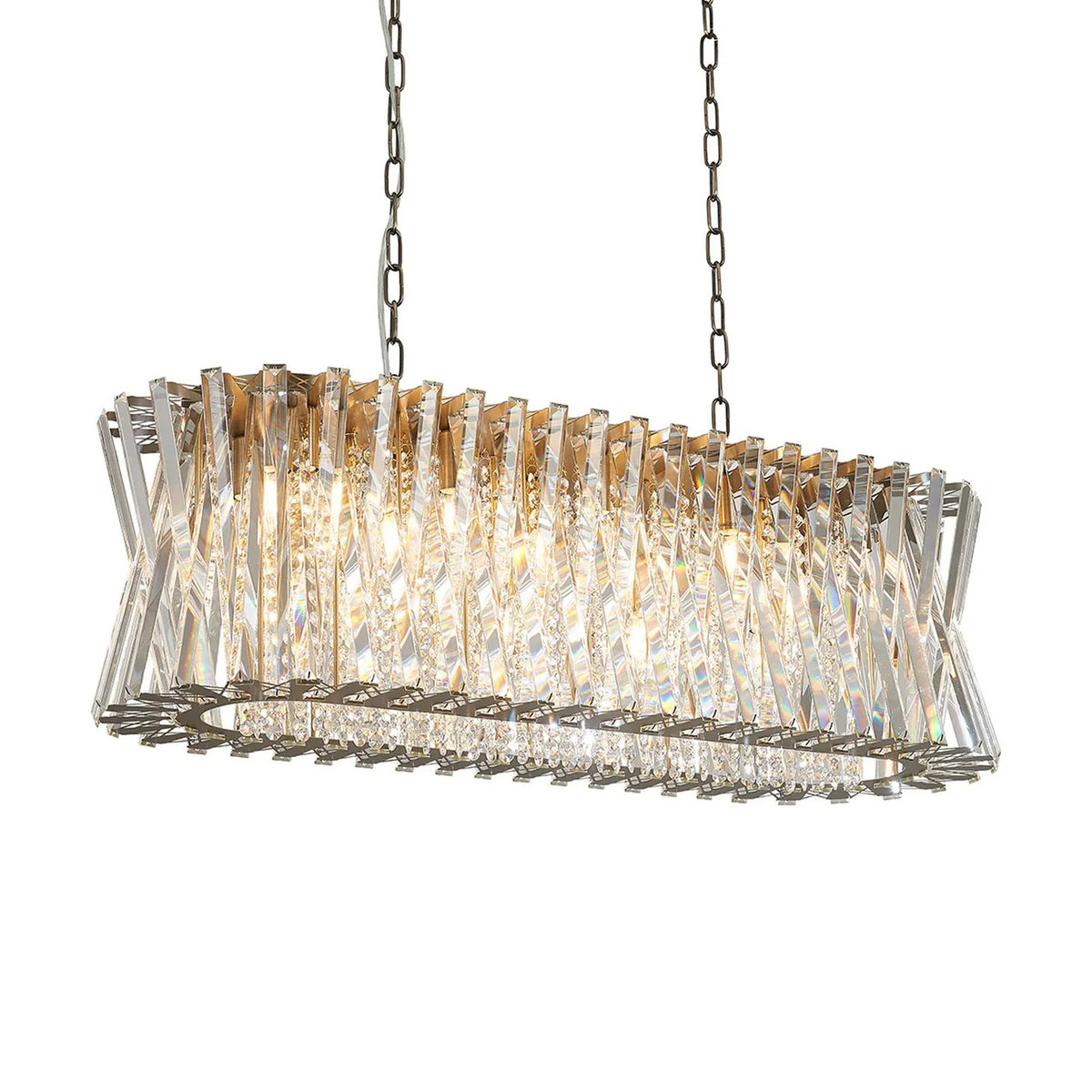 Faline 14 Light Linear Pendant in Antique Brass & Clear Crystal Glass