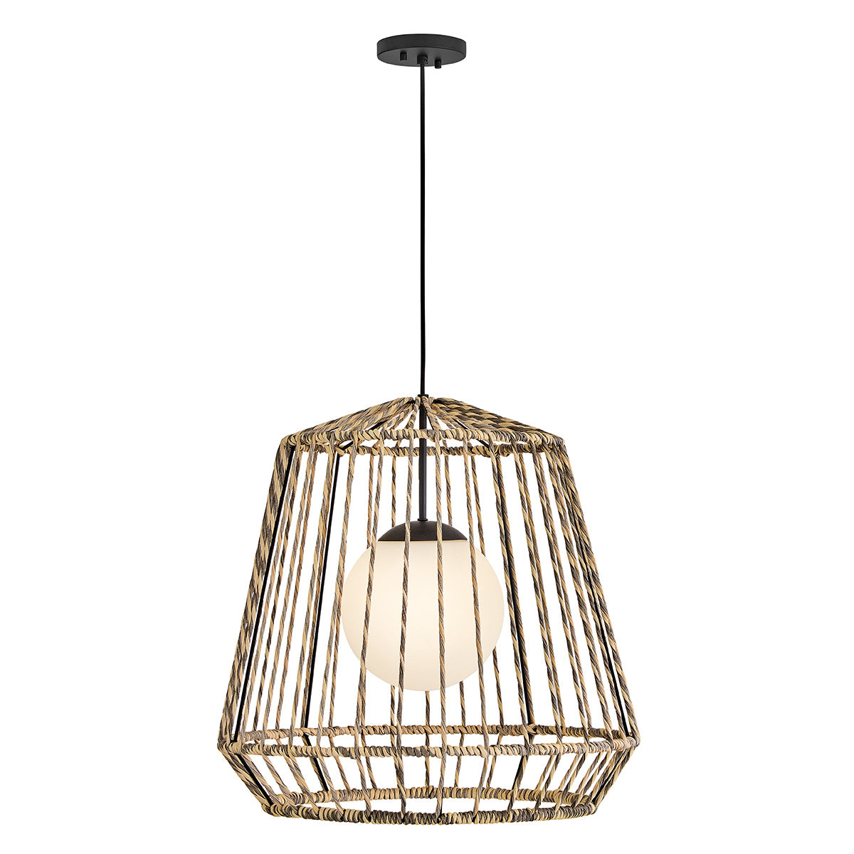Arlen IP44 Large Pendant in Black and All Weather Rattan