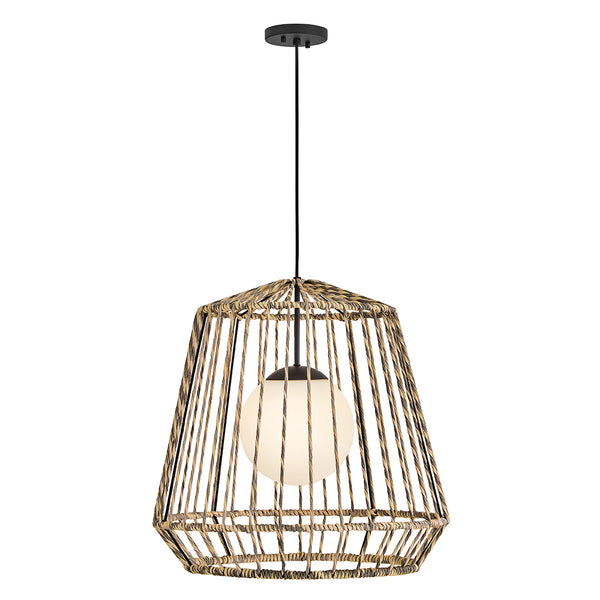 Arlen IP44 Large Pendant in Black and All Weather Rattan