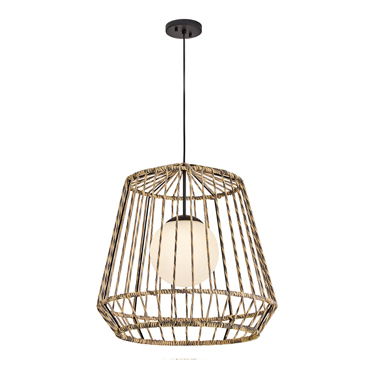 Arlen IP44 Large Pendant in Black and All Weather Rattan