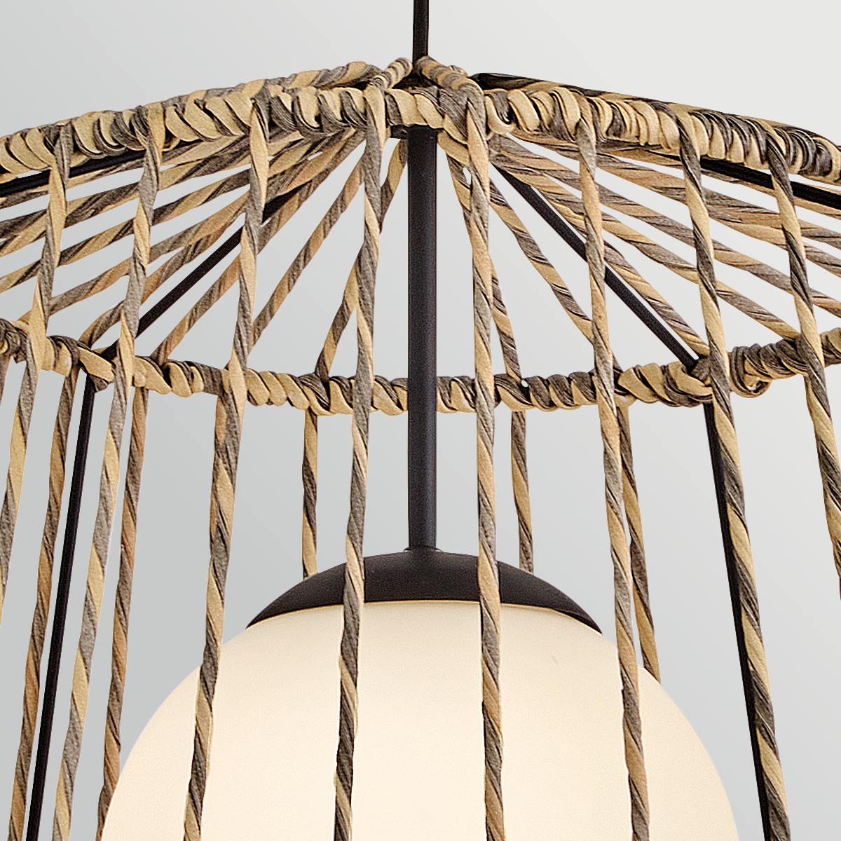 Arlen IP44 Large Pendant in Black and All Weather Rattan