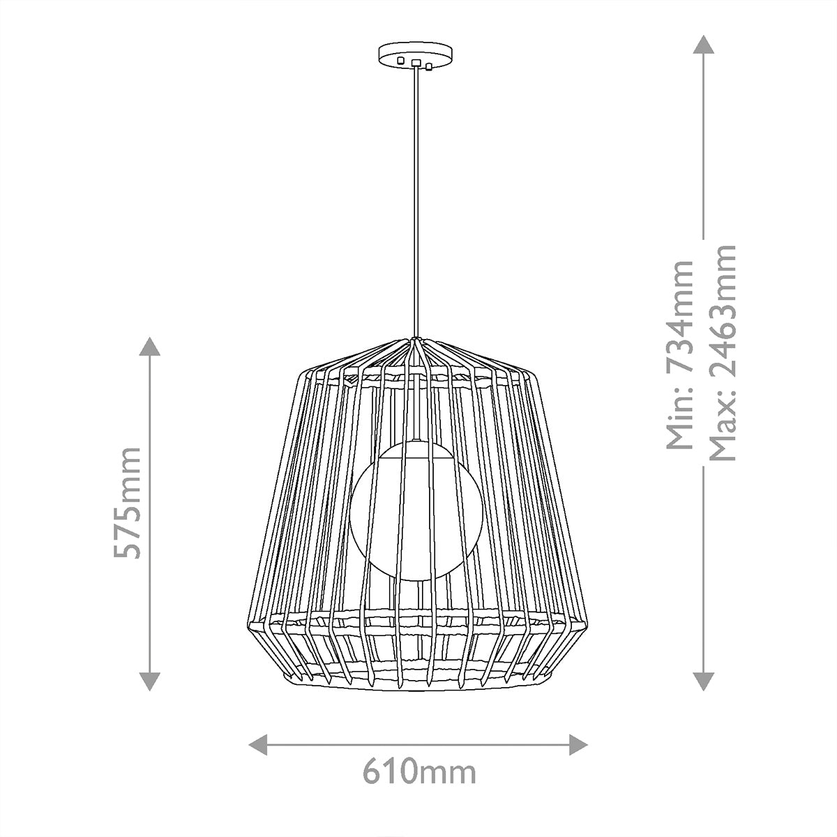 Arlen IP44 Large Pendant in Black and All Weather Rattan