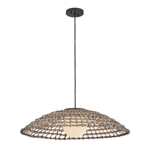 Arlen IP44 X-Large Pendant in Black and All Weather Rattan