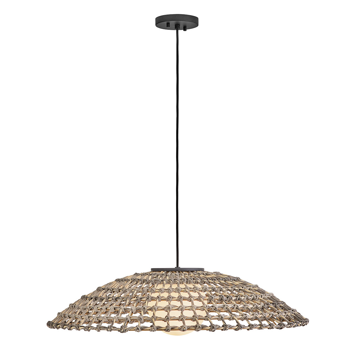Arlen IP44 X-Large Pendant in Black and All Weather Rattan