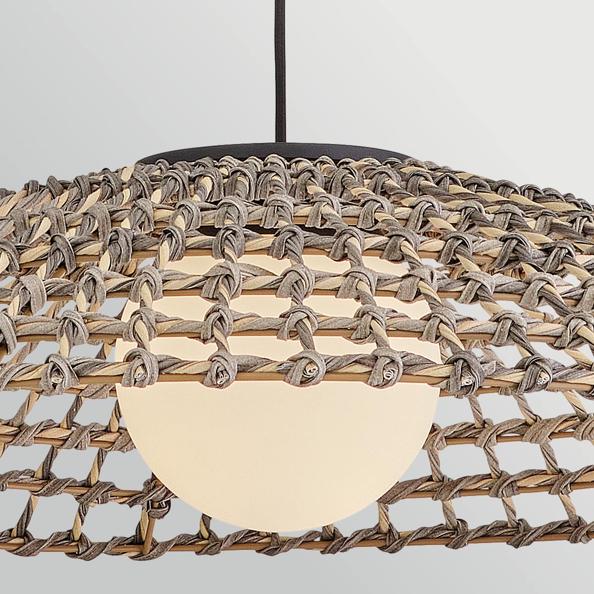 Arlen IP44 X-Large Pendant in Black and All Weather Rattan