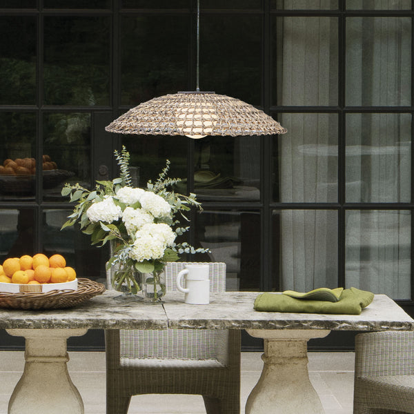 Arlen IP44 X-Large Pendant in Black and All Weather Rattan