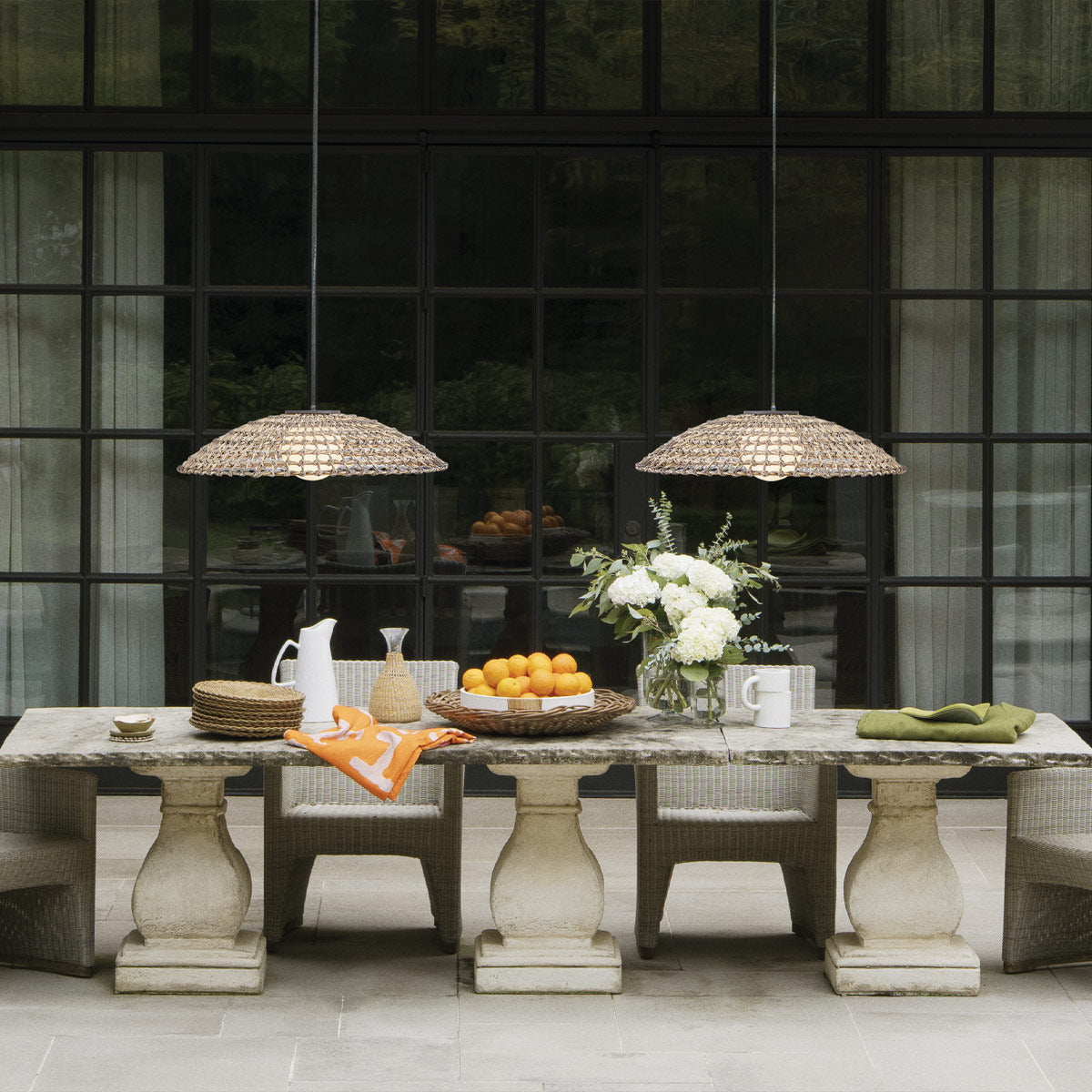 Arlen IP44 X-Large Pendant in Black and All Weather Rattan