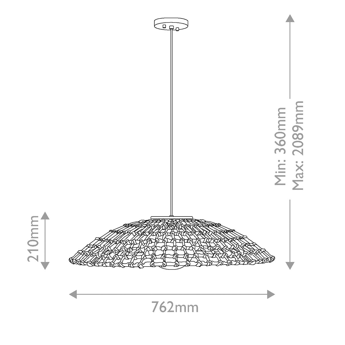 Arlen IP44 X-Large Pendant in Black and All Weather Rattan