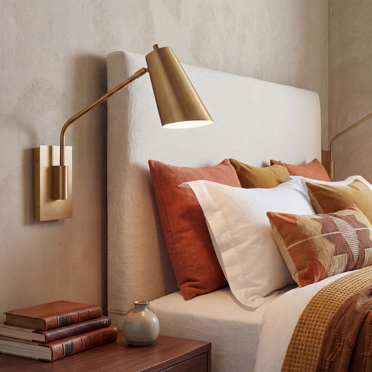 Bray Switched and Fully Adjustable Wall Light in Lacquered Brass
