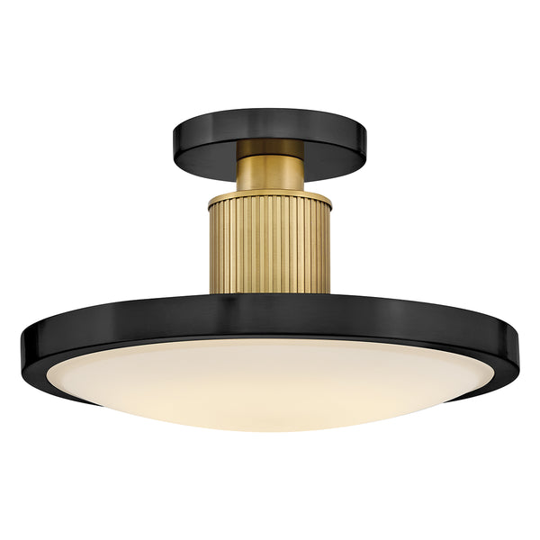 Kieran CCT LED Dimmable Semi-Flush Ceiling Light in Black with Brass Accents
