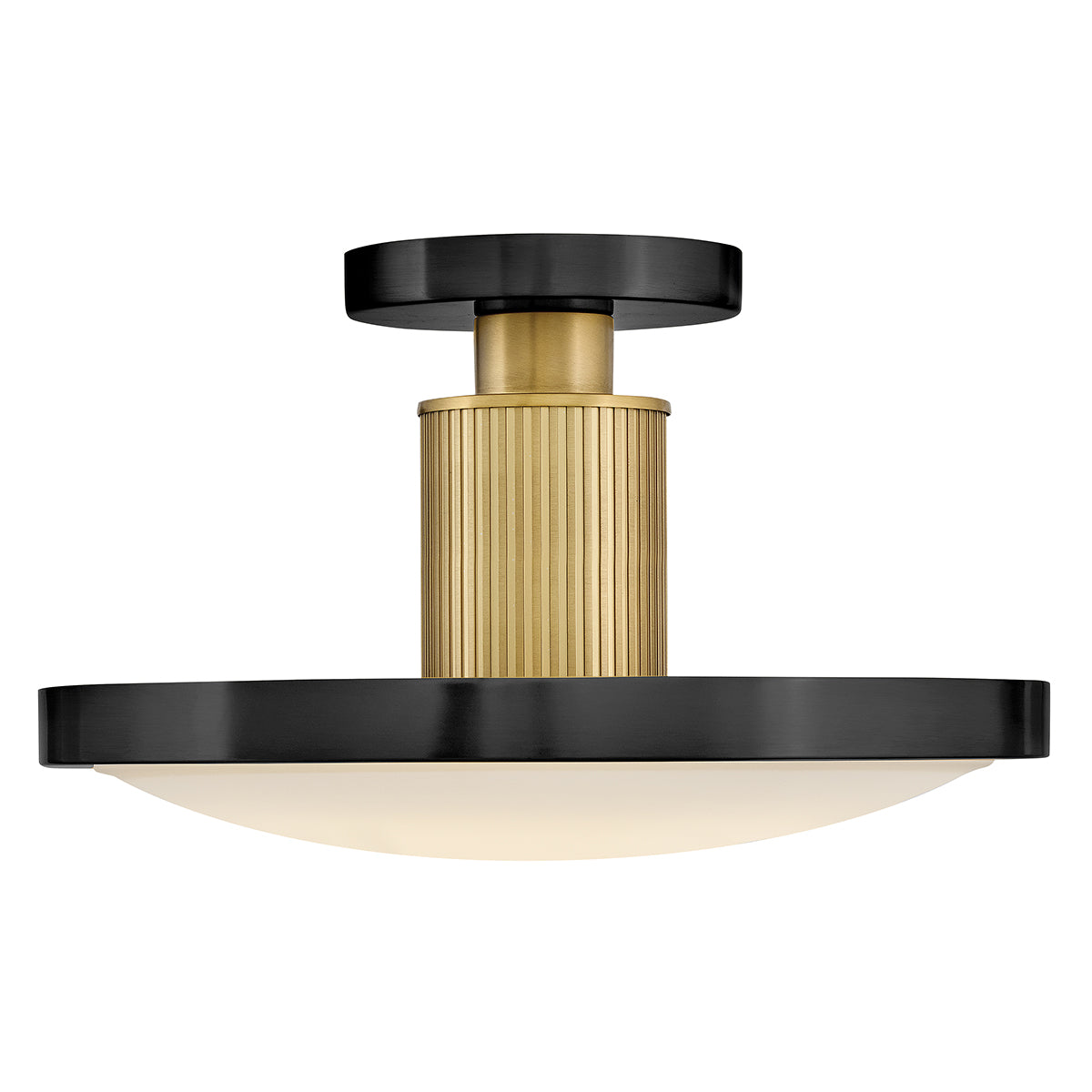Kieran CCT LED Dimmable Semi-Flush Ceiling Light in Black with Brass Accents