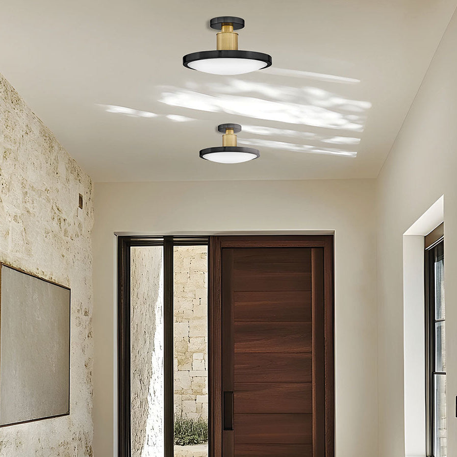 Kieran CCT LED Dimmable Semi-Flush Ceiling Light in Black with Brass Accents
