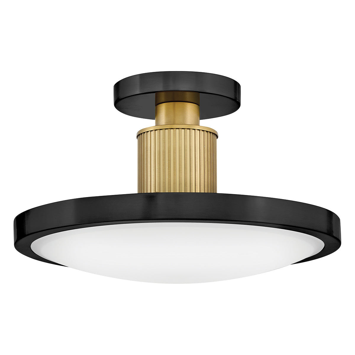 Kieran CCT LED Dimmable Semi-Flush Ceiling Light in Black with Brass Accents