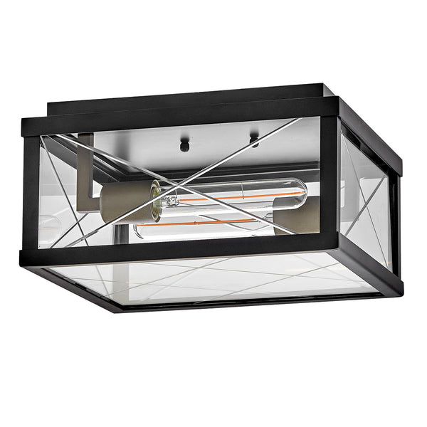 Monte IP44 Porch Ceiling Light in Black with Argyle Cut Glass