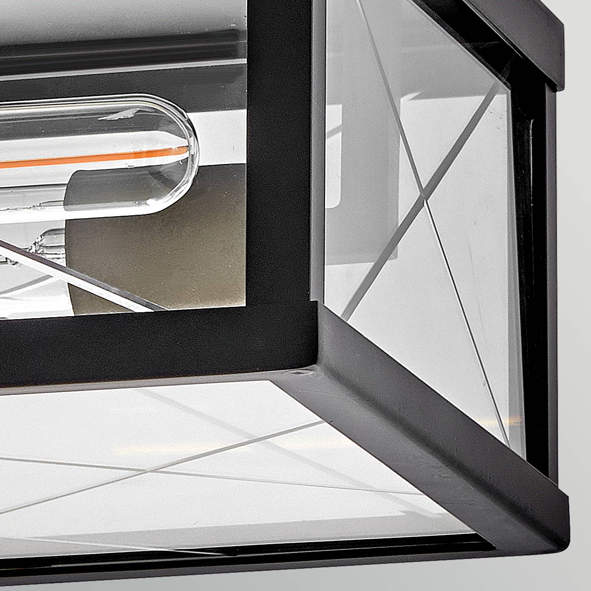 Monte IP44 Porch Ceiling Light in Black with Argyle Cut Glass