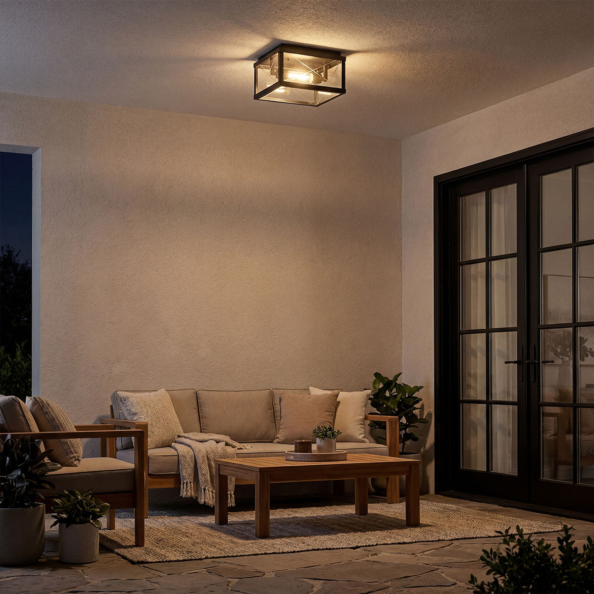 Monte IP44 Porch Ceiling Light in Black with Argyle Cut Glass