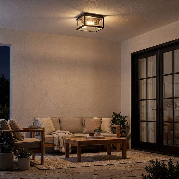 Monte IP44 Porch Ceiling Light in Black with Argyle Cut Glass