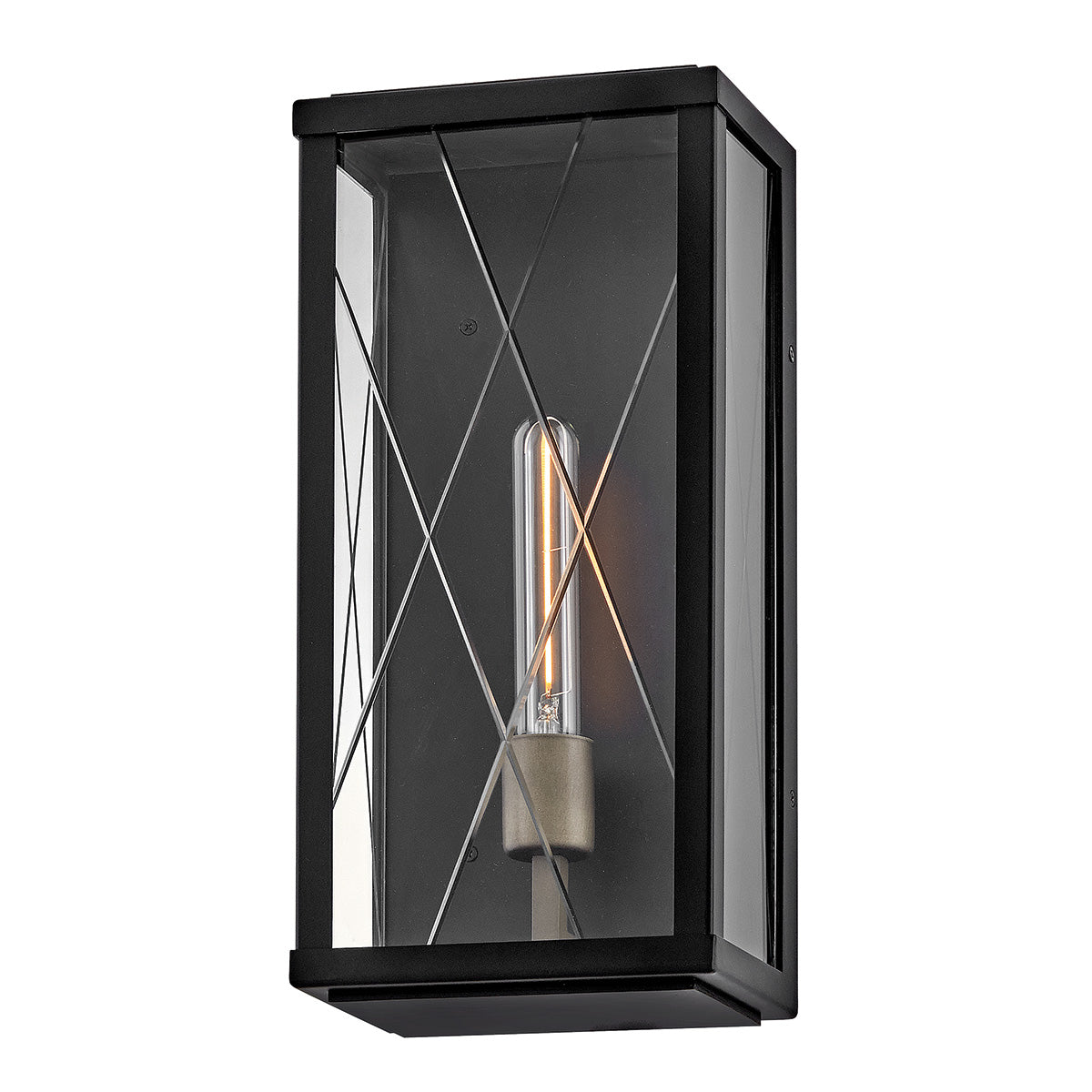 Monte IP44 Medium Wall Lantern in Black with Argyle Cut Glass