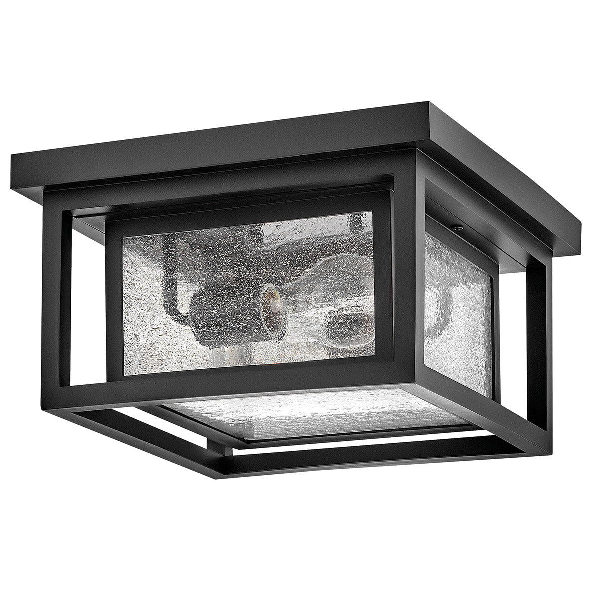 Republic IP44 Coastal Ceiling Light in Black with Clear Seedy Glass