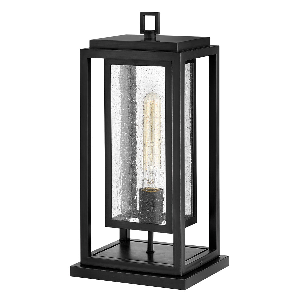 Republic IP44 Coastal Medium Pedestal Lantern in Black with Clear Seedy Glass