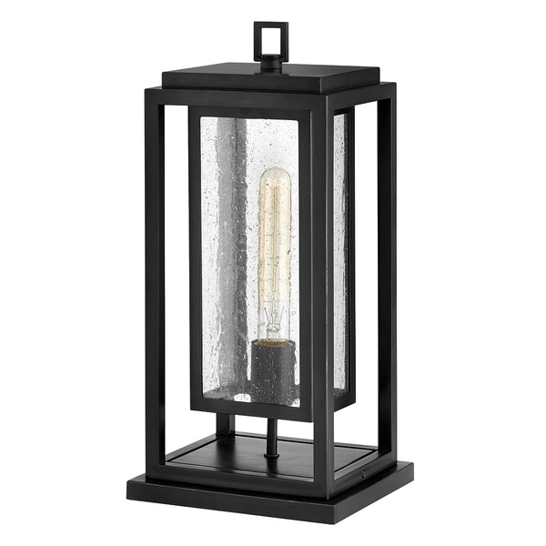 Republic IP44 Coastal Medium Pedestal Lantern in Black with Clear Seedy Glass