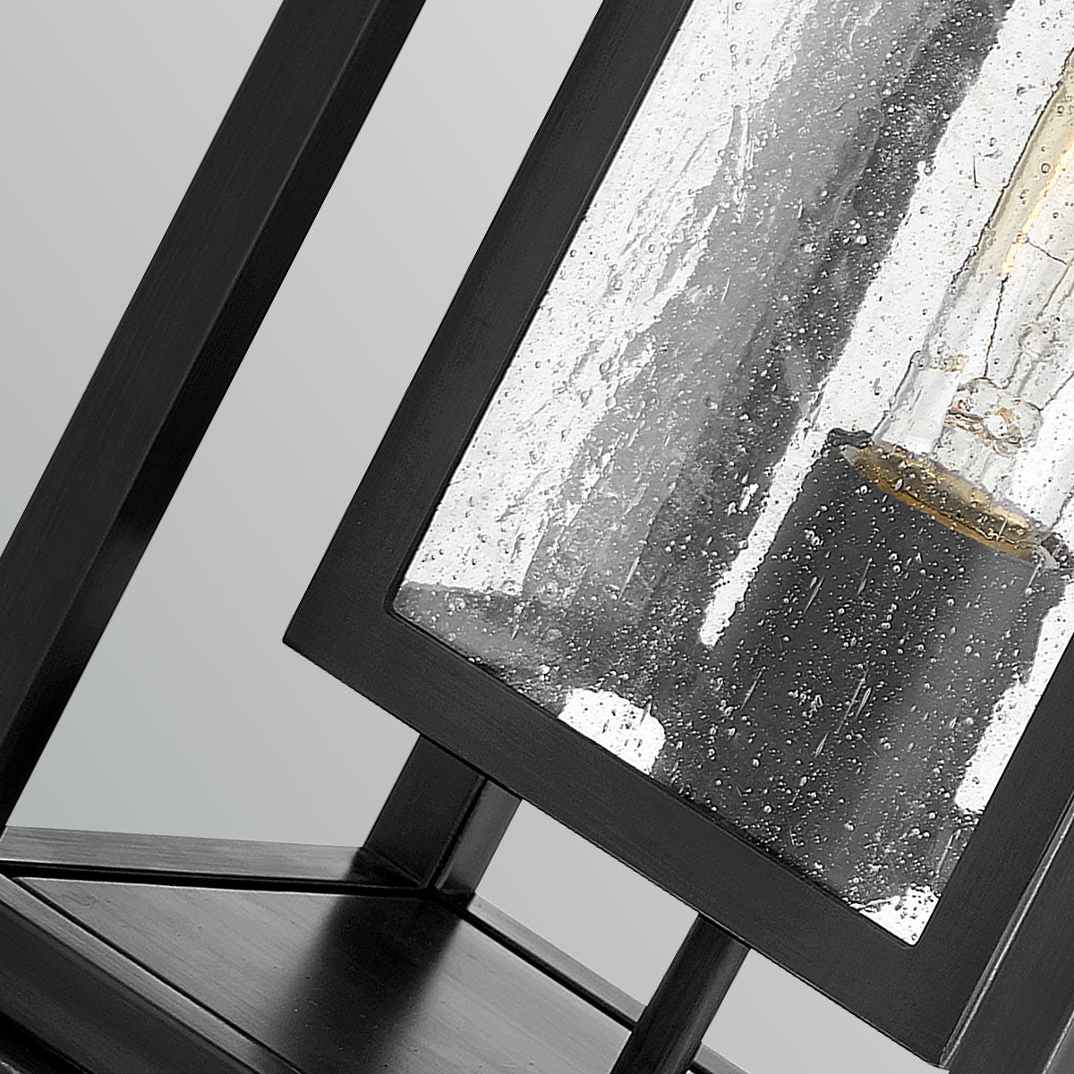 Republic IP44 Coastal Medium Pedestal Lantern in Black with Clear Seedy Glass