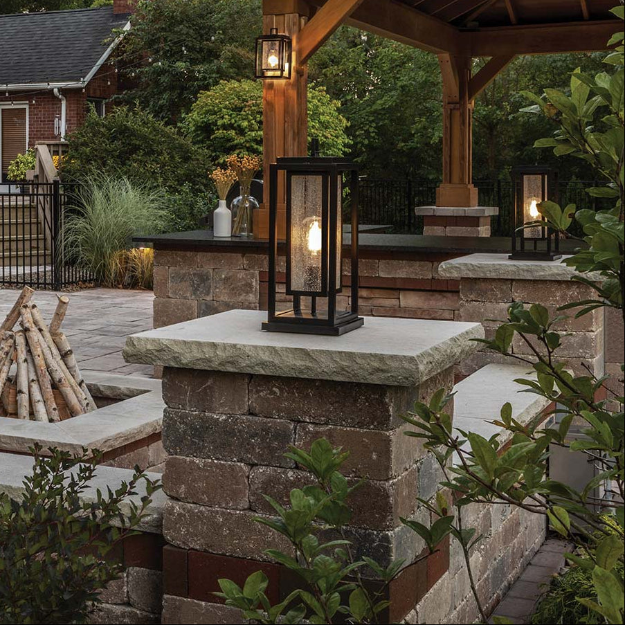 Republic IP44 Coastal Medium Pedestal Lantern in Black with Clear Seedy Glass