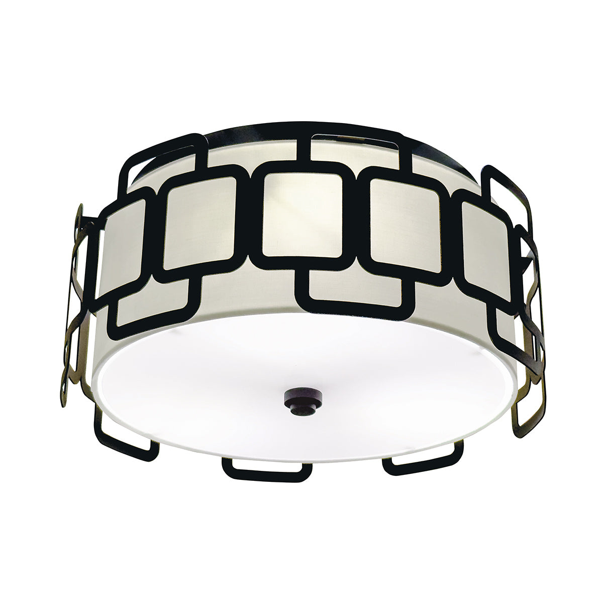 Sabina Three Lamp Flush Ceiling Light in Black with Off White Shade