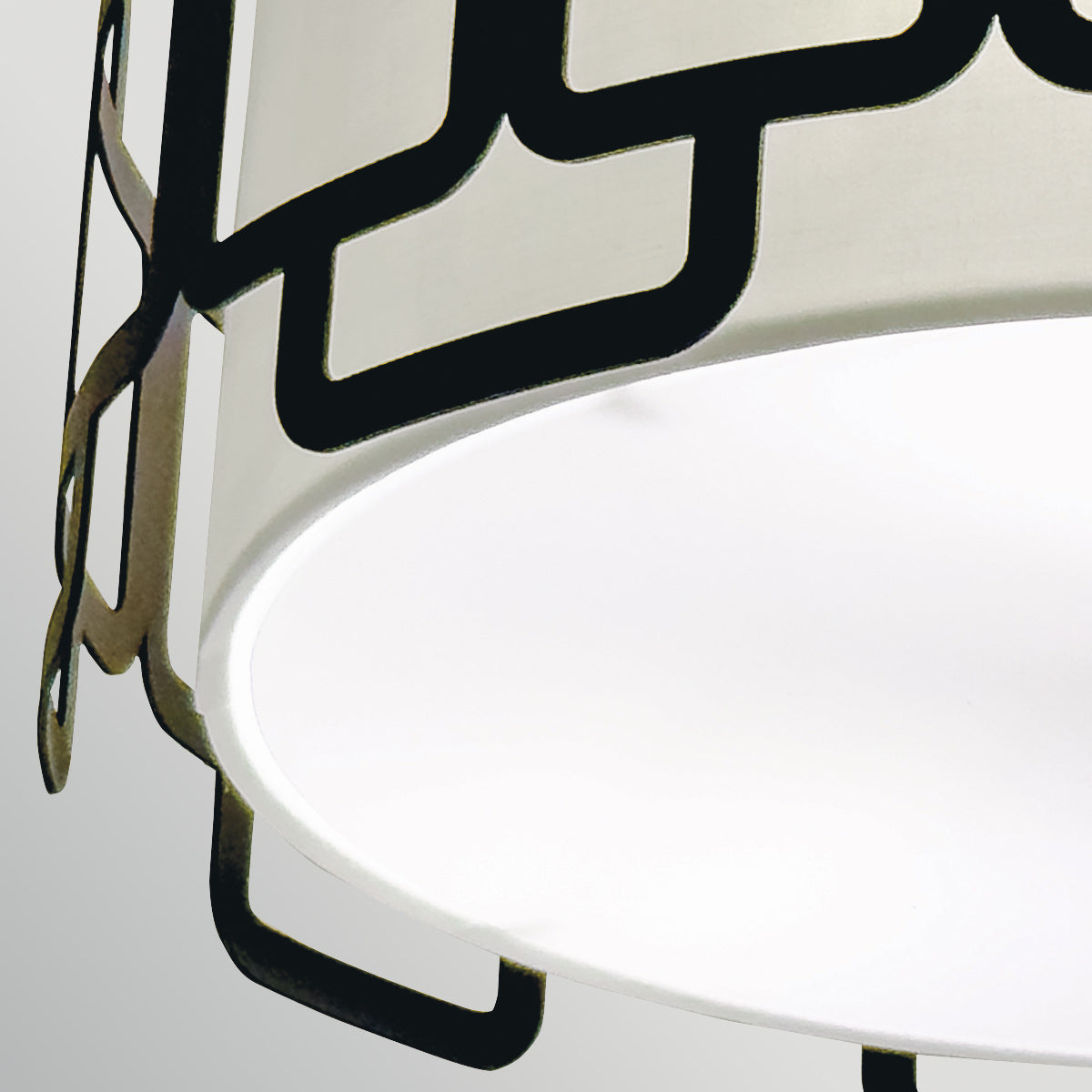 Sabina Three Lamp Flush Ceiling Light in Black with Off White Shade