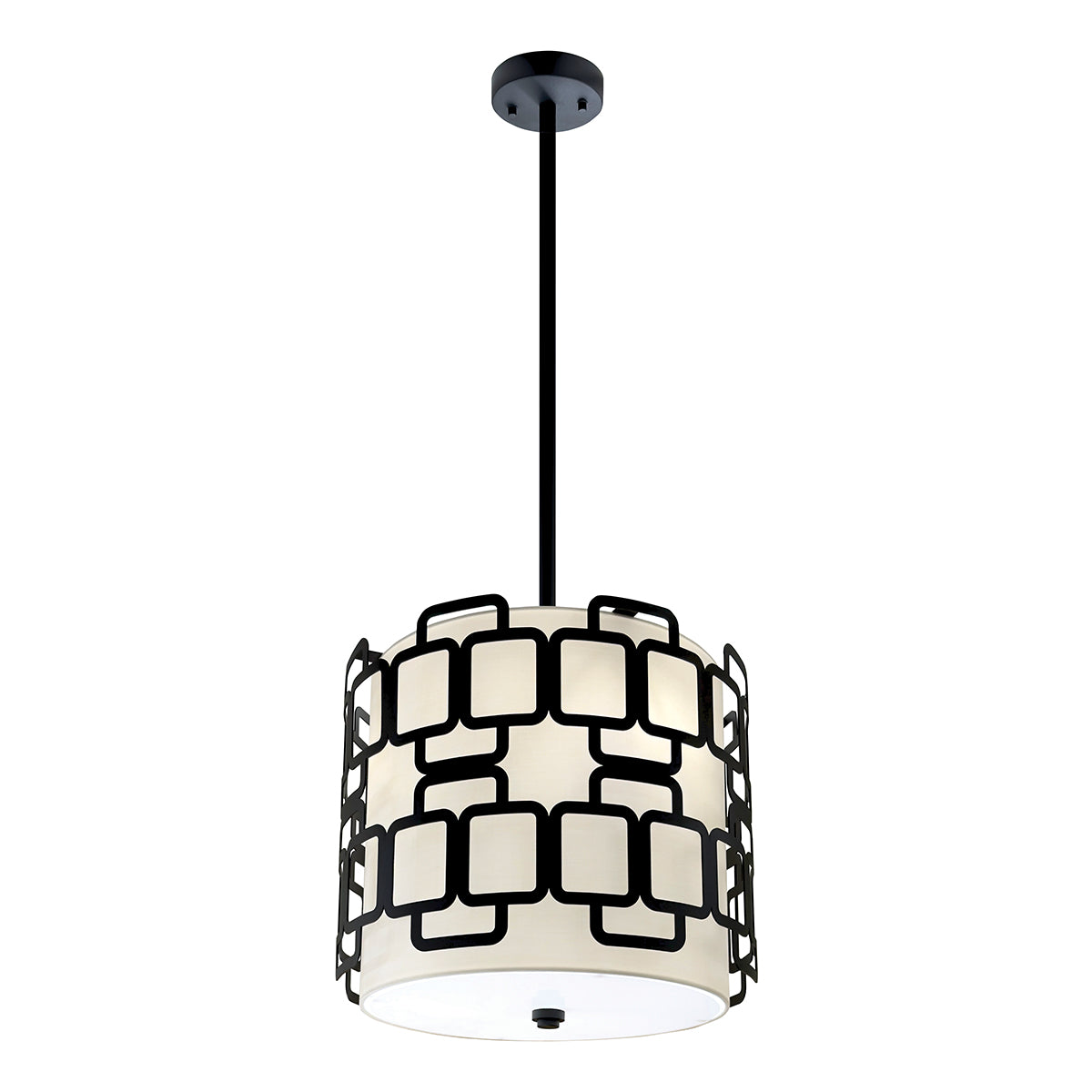 Sabina Single Drop Three Lamp Pendant in Black with Off White Shade